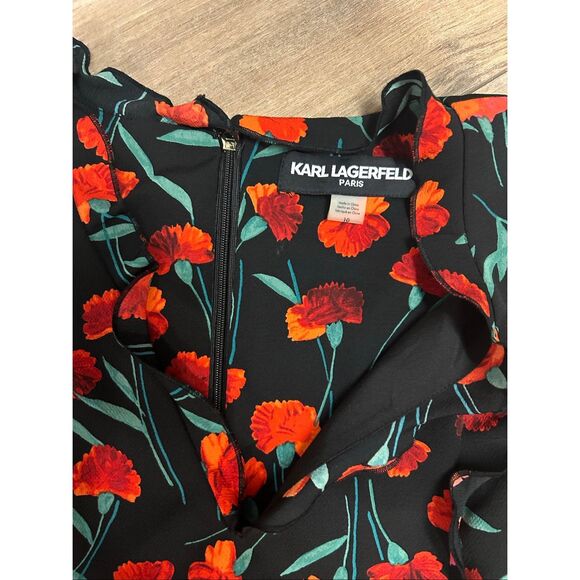 Karl Lagerfeld Black and Red Floral Midi Dress - Picture 5 of 7